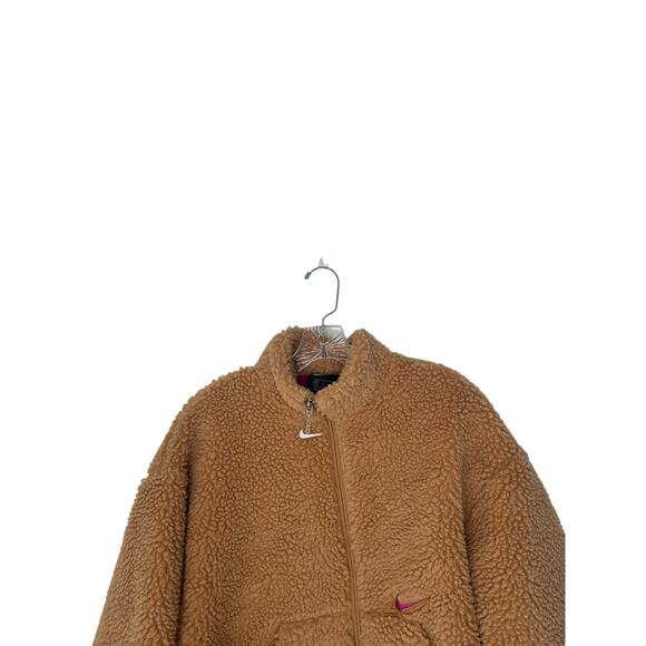Nike Camel Brown Swoosh Women's Mock Neck Sherpa Fleece Zip Up Jacket‎ Medium - Picture 3 of 11